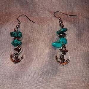 Turquoise beaded anchor earrings